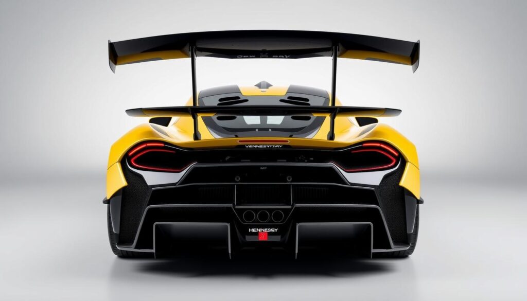 Hennessey Venom F5 Evolution rear view showing aerodynamic elements and exhaust system