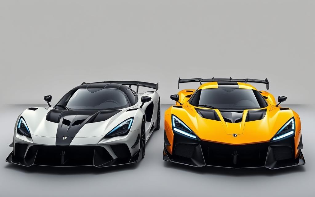 Hennessey Venom F5 Evolution side by side comparison with standard Venom F5 showing design differences